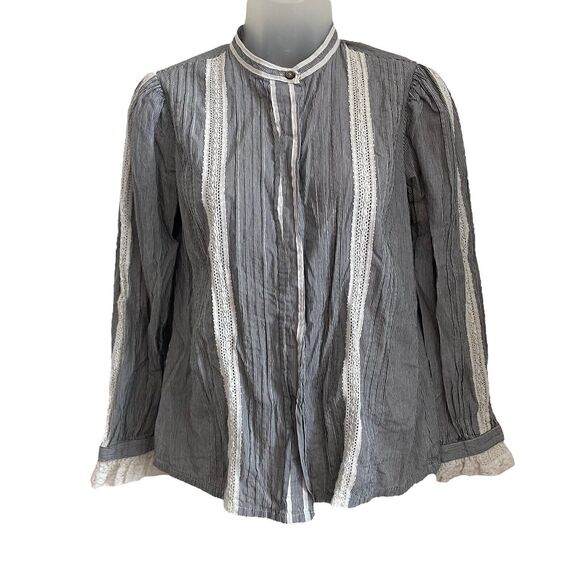Rebecca Taylor Tops - La Vie Rebecca Taylor XS Blouse Striped Lace Trim Button Down Top